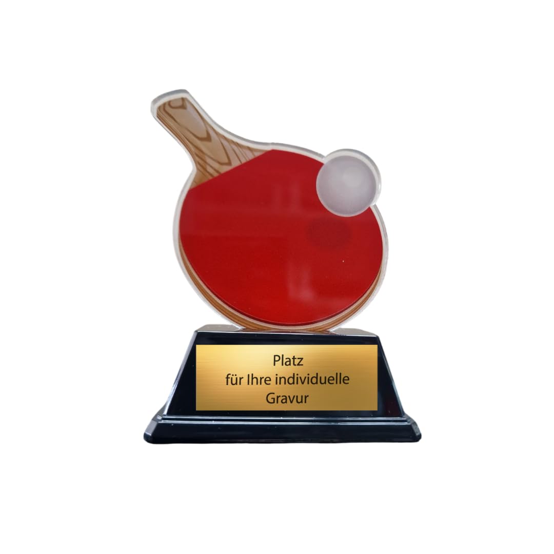 Tischtennis-Pokal 10 cm - Leichte Sport-Trophaee mit Schlaeger & Ball