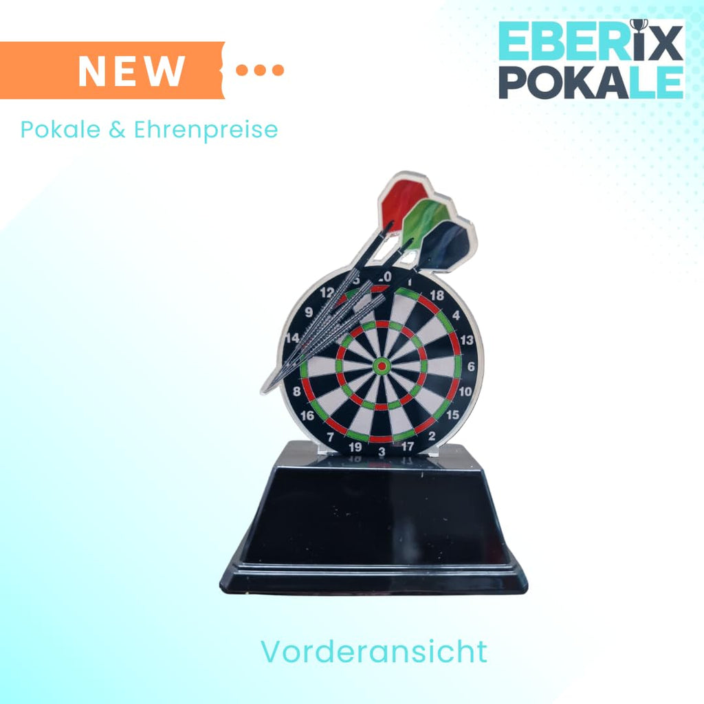 Darts Pokal Trophäe Award - 10cm Dartscheibe mit Wunschgravur & Pfeilen