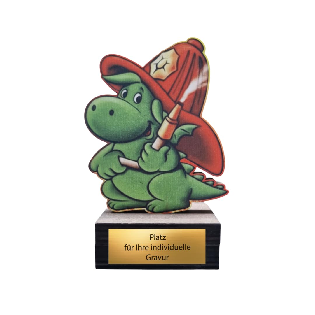 Pokal Feuerwehr-Drache 13 cm - Trophäe Award Holzpokal mit Wunschgravur