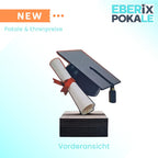 Studienpokal 13 cm Holz Trophäe mit Gravur - Abschluss-Motiv Hut & Diplom