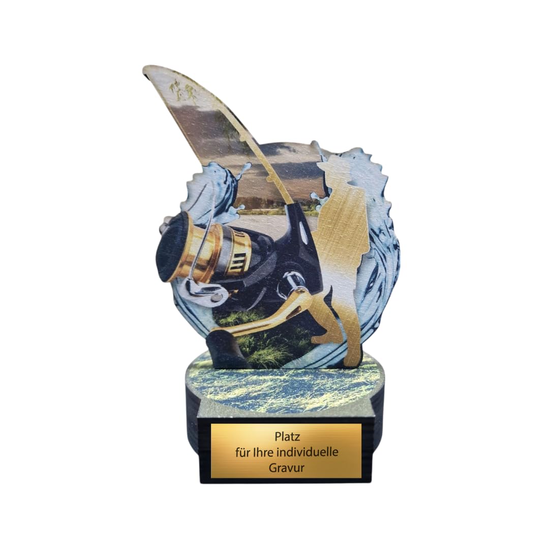 Angler Pokal aus Holz mit Gravur - 16 cm Angelsport Trophäe personalisiert