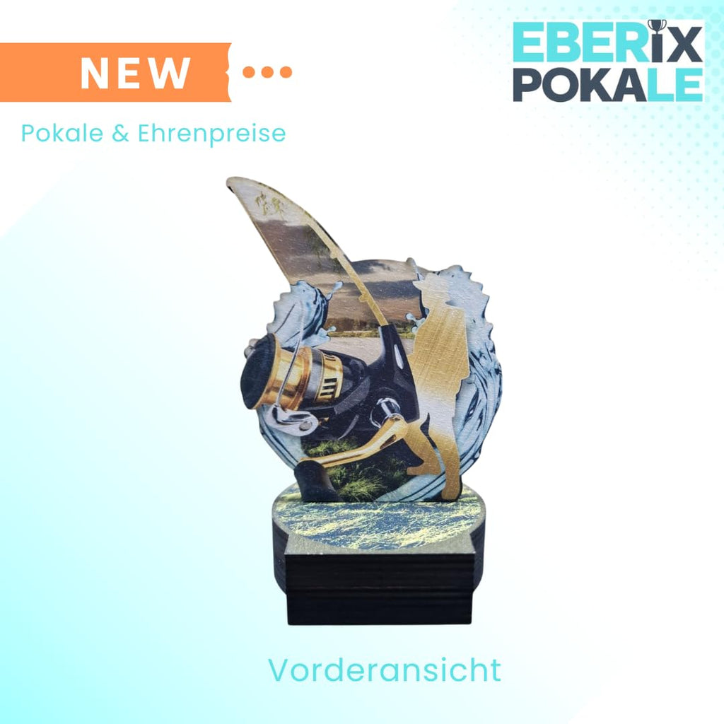Angler Pokal aus Holz mit Gravur - 16 cm Angelsport Trophäe personalisiert