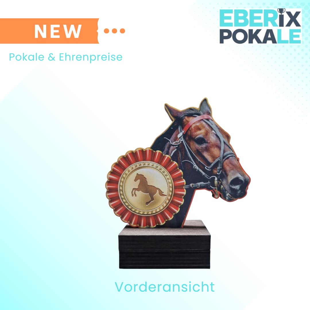 Reitsport Pokal 13 cm - Trophäe mit Pferdekopf & Schleife aus Holz