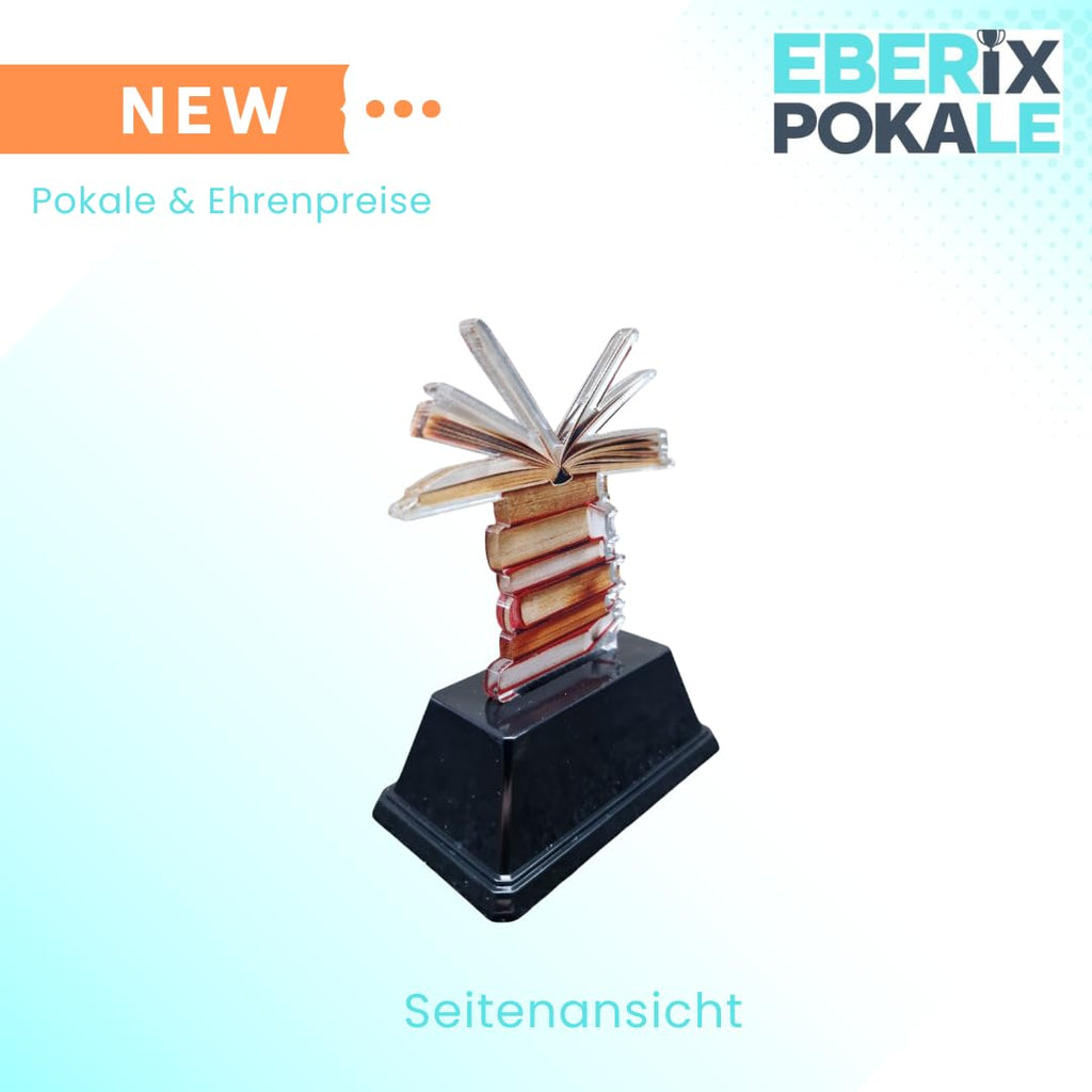 10 cm Bücher Pokal mit Wunschgravur - Acryl Trophäe für Lesewettbewerbe