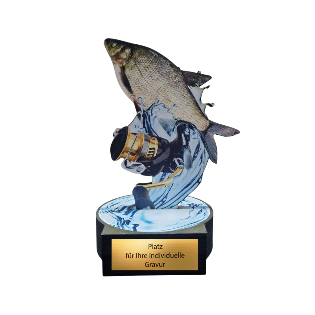 16 cm Holzpokal Trophe mit Wunschgravur - Angler Award aus Holz