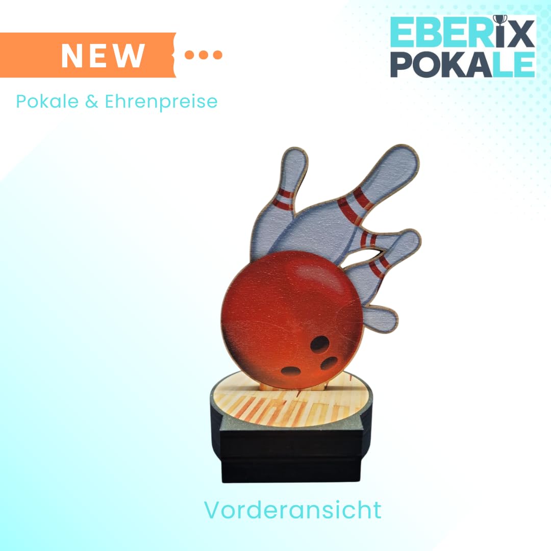 16 cm Bowling Pokal aus Holz mit Gravur - Trophäe für Kegel & Teams
