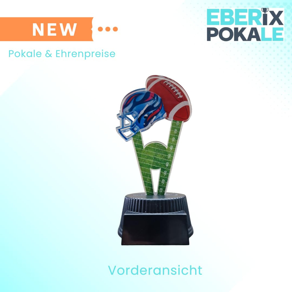 15 cm American Football Pokal mit Gravur - Helm & Ball Trophäe, Schwarz