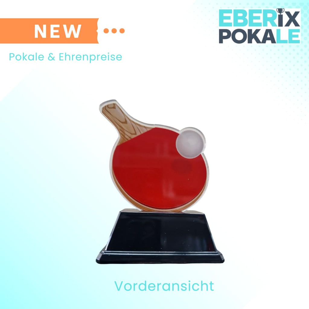Tischtennis-Pokal 10 cm - Leichte Sport-Trophaee mit Schlaeger & Ball