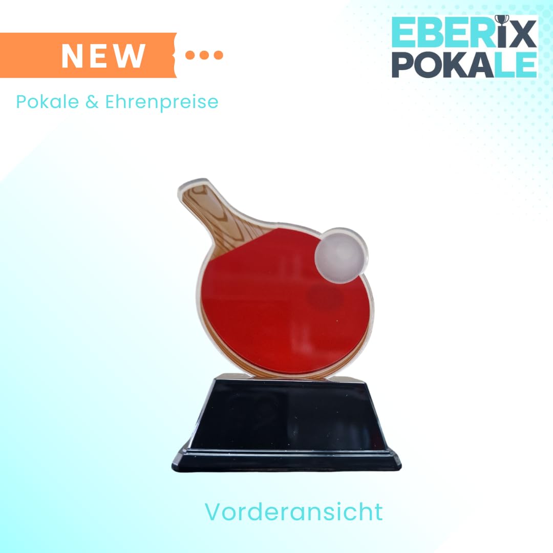 Tischtennis-Pokal 10 cm - Leichte Sport-Trophaee mit Schlaeger & Ball