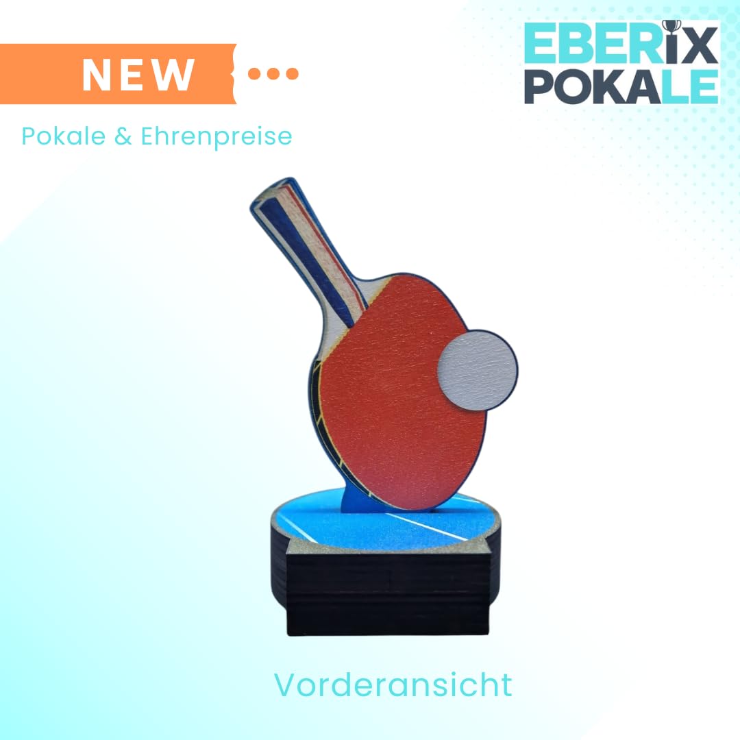 Tischtennis Pokal 16 cm - Trophäe aus Holz mit Gravur & Ping Pong Motiv