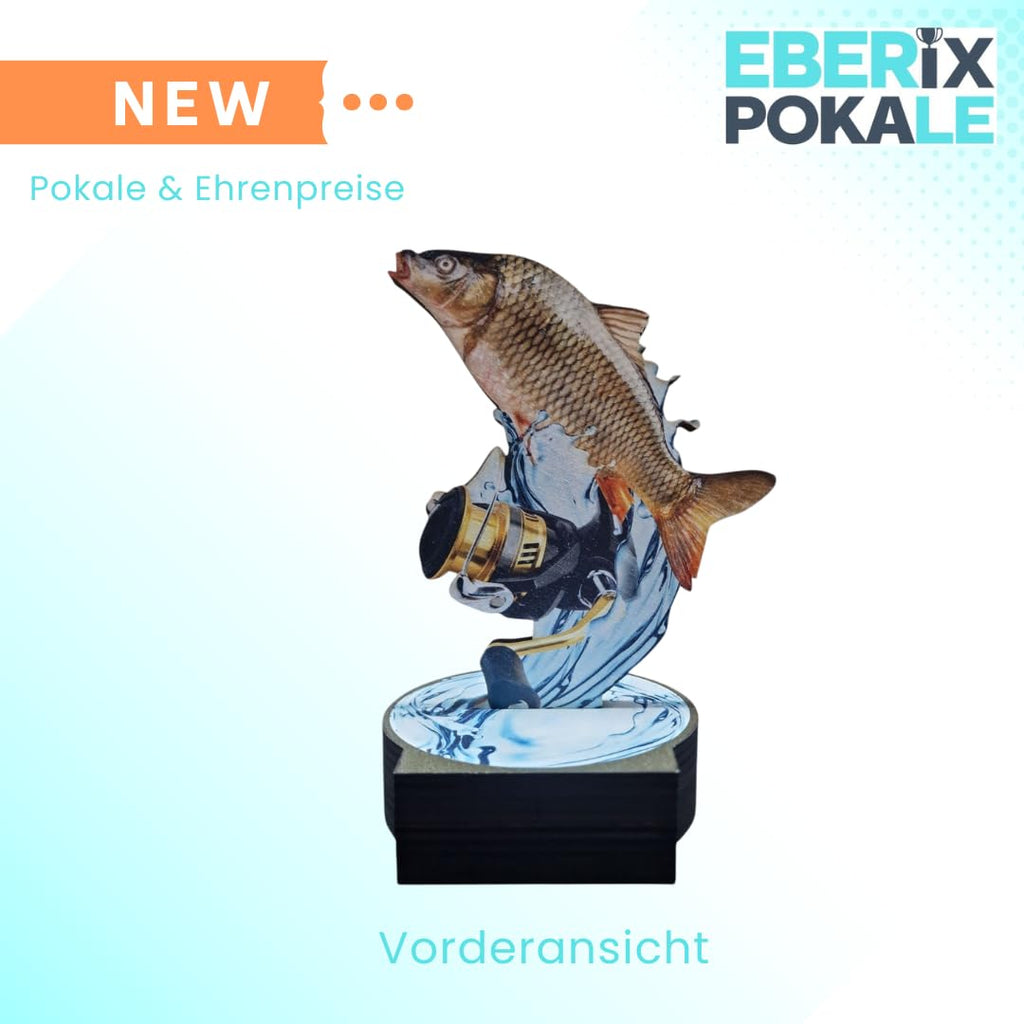 Fischpokal aus Holz mit Gravur - 16 cm Angeltrophäe & Angelsport Award