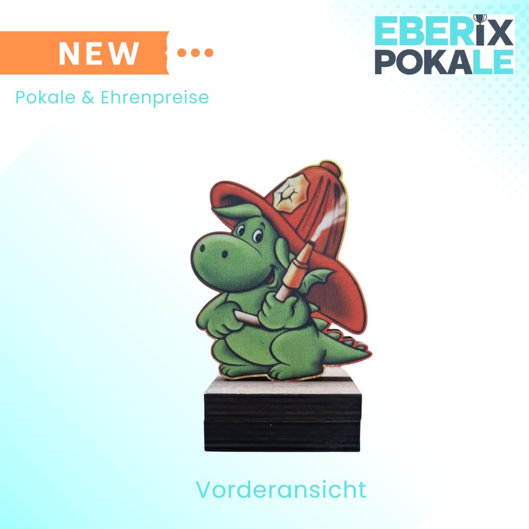 Pokal Feuerwehr-Drache 13 cm - Trophäe Award Holzpokal mit Wunschgravur