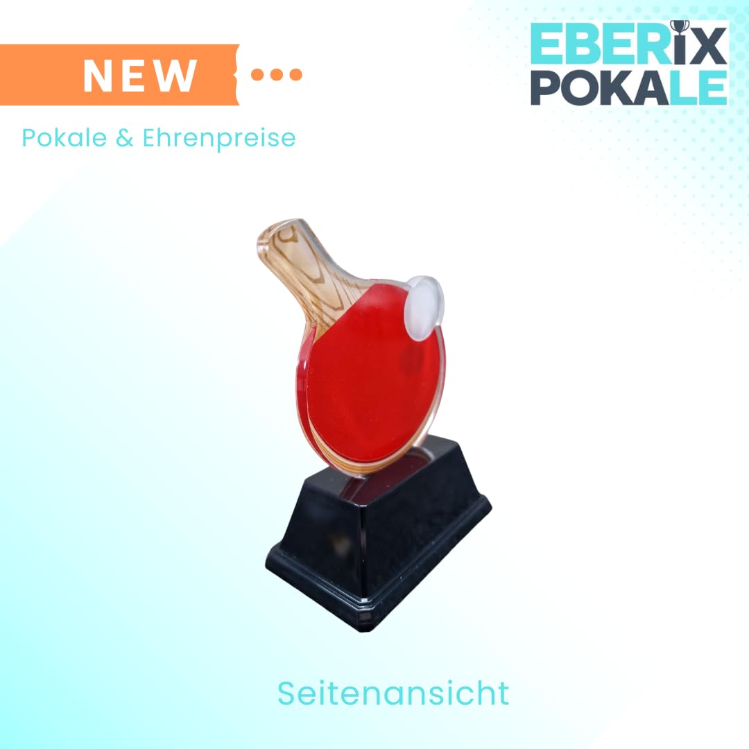 Tischtennis-Pokal 10 cm - Leichte Sport-Trophaee mit Schlaeger & Ball