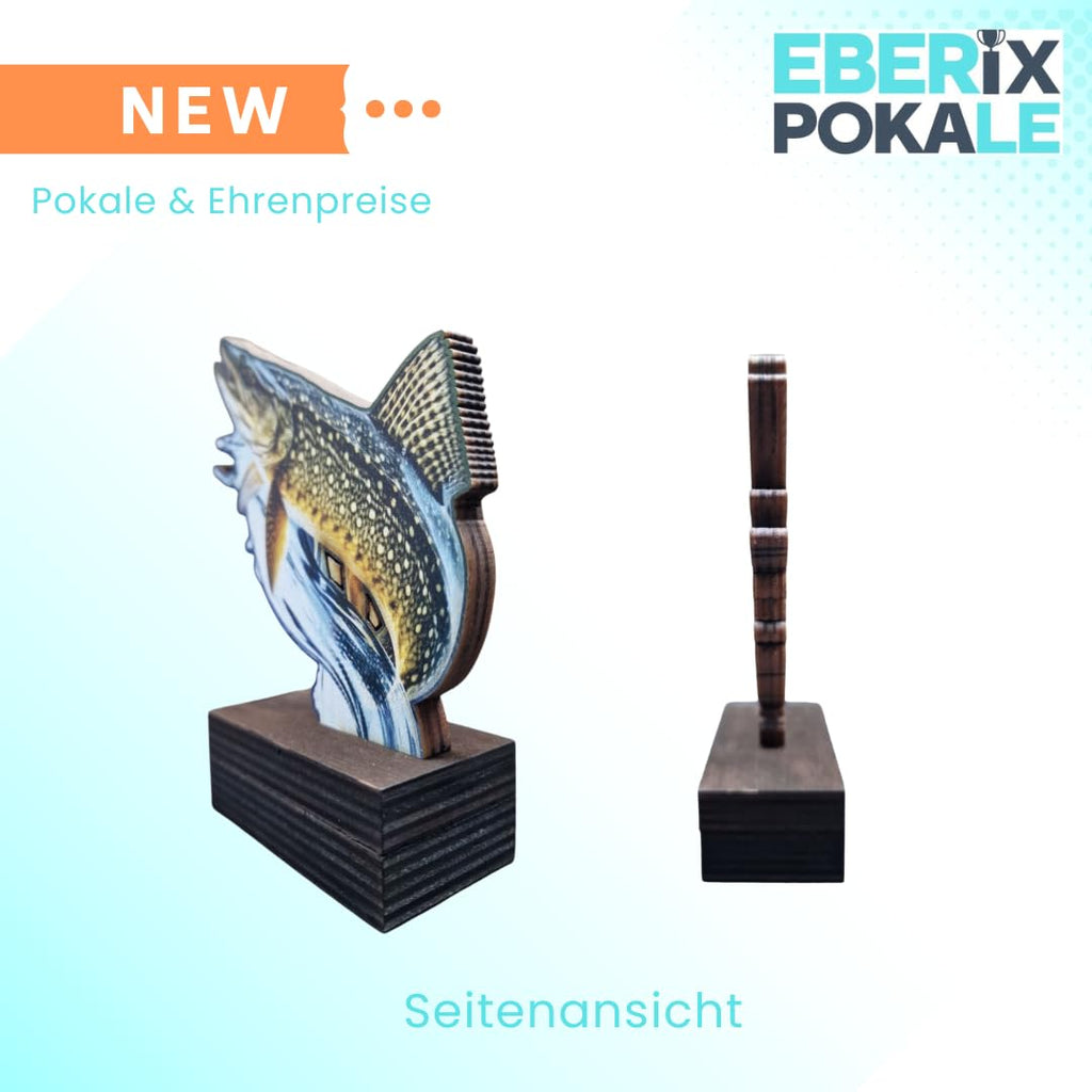 13 cm Hecht Pokal Trophäe aus Holz - Fisch Award mit Wunschgravur