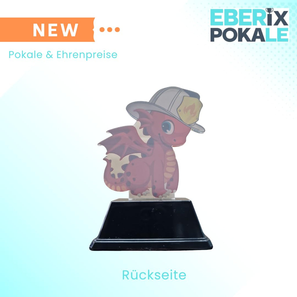 10cm Kinderfeuerwehr-Pokal - Acryl Trophäe mit Drache & Wunschgravur
