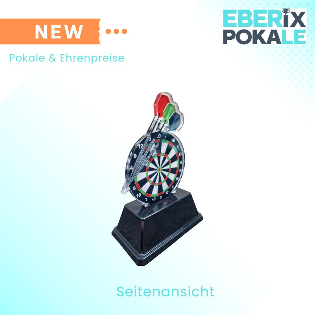 Darts Pokal Trophäe Award - 10cm Dartscheibe mit Wunschgravur & Pfeilen