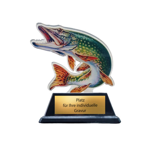 10 cm Angel Pokal Trophäe Fisch Award leicht stabil Acryl Wunschgravur inklusive