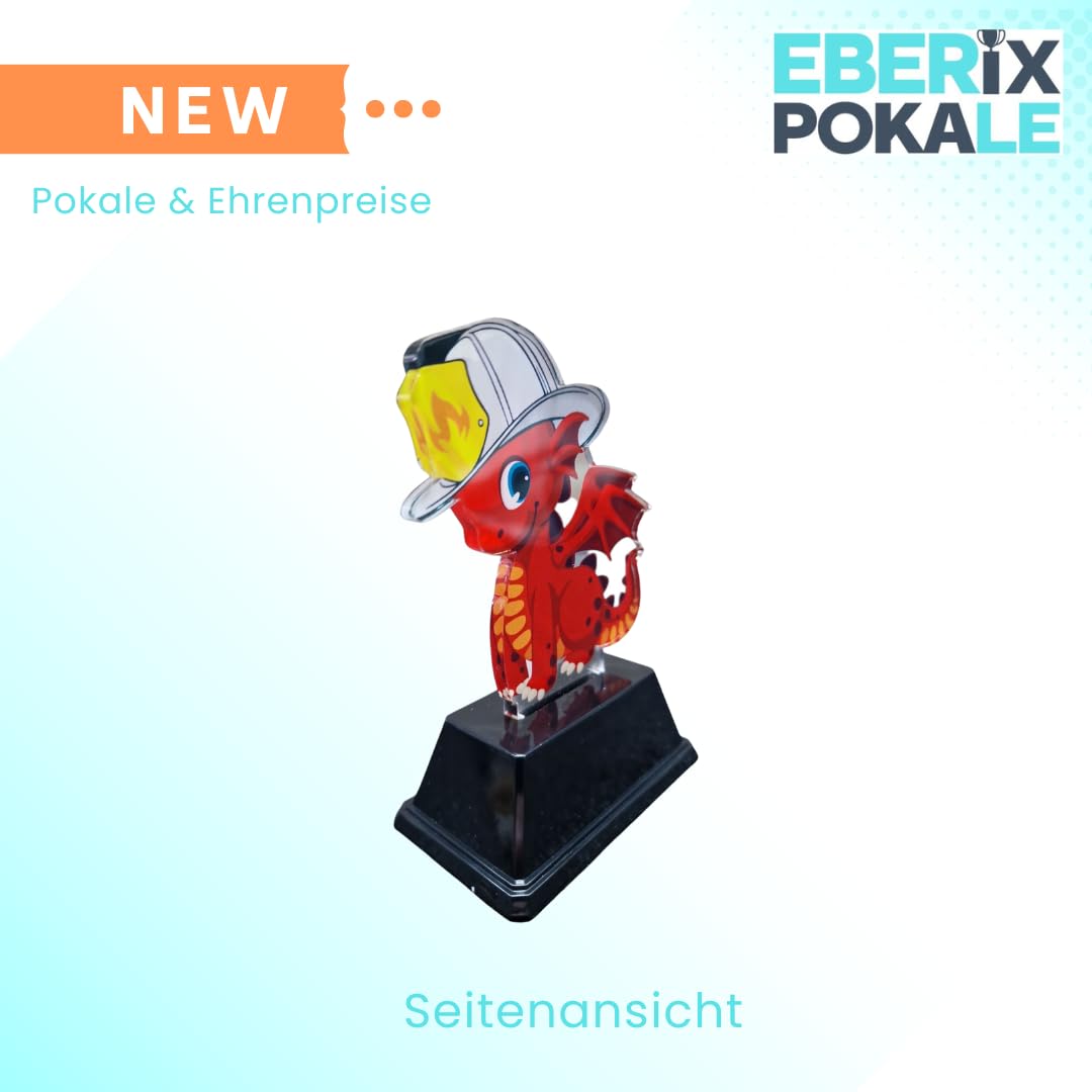 10cm Kinderfeuerwehr-Pokal - Acryl Trophäe mit Drache & Wunschgravur