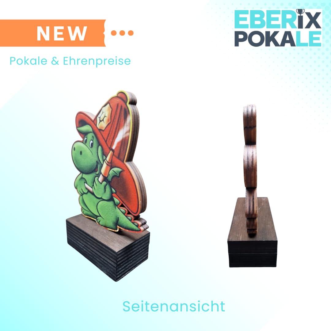 Pokal Feuerwehr-Drache 13 cm - Trophäe Award Holzpokal mit Wunschgravur