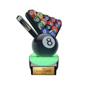 16 cm Holzpokal mit Gravur - Billard Trophäe - Queue & Kugeln Design