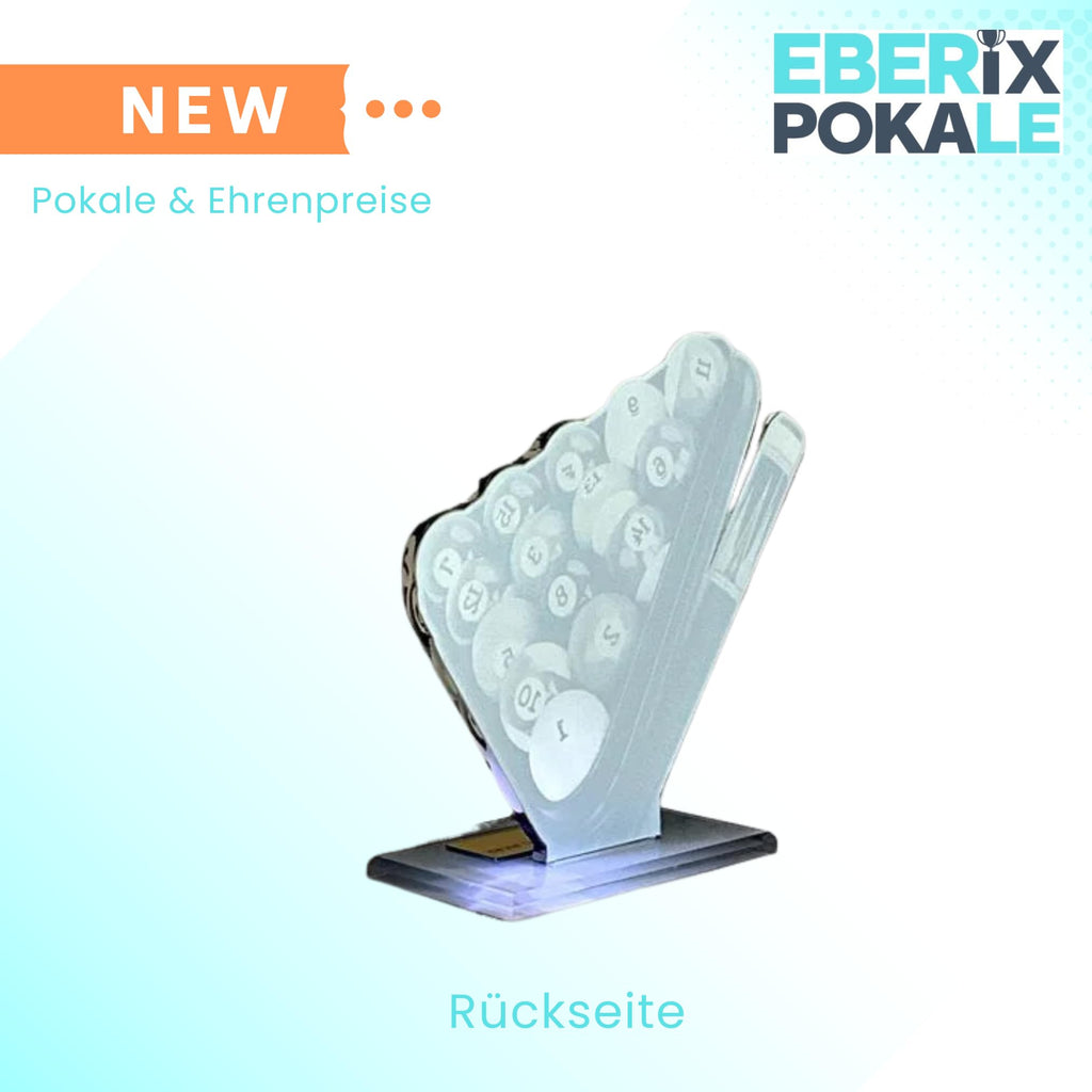 Poker Billard Pokal mit Gravur - Trophäe aus Acryl - Buntes 2D-Design