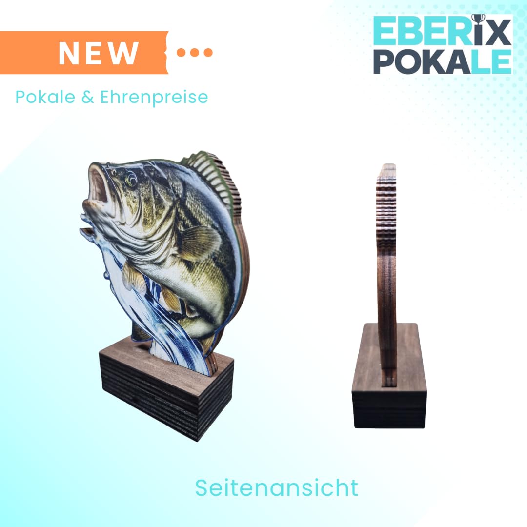 Holz-Pokal 13 cm Angelsport Trophäe - Großmaulbarsch mit Wunschgravur