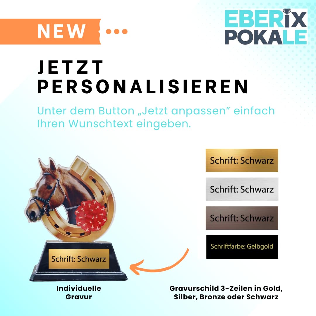 10 cm Reitsport Pokal Trophäe mit Pferdekopf & Hufeisen, Acryl Award