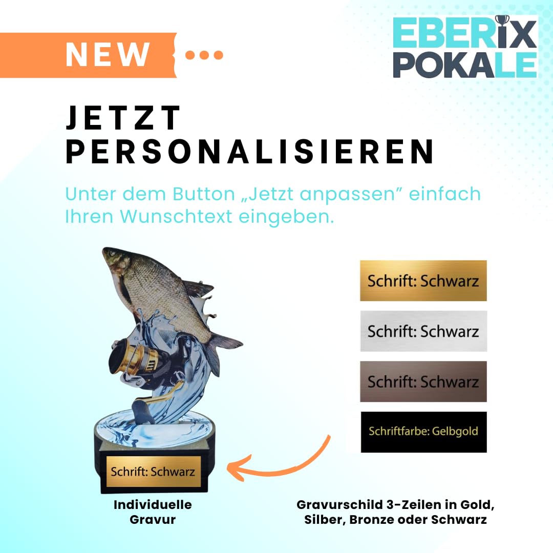 16 cm Holzpokal Trophe mit Wunschgravur - Angler Award aus Holz