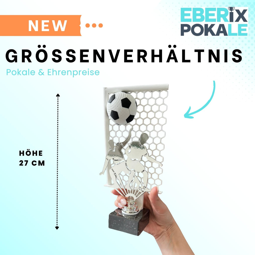 Fußball Trophäe 27 cm Metallfigur mit Wunschgravur & 3D-Hintergrund