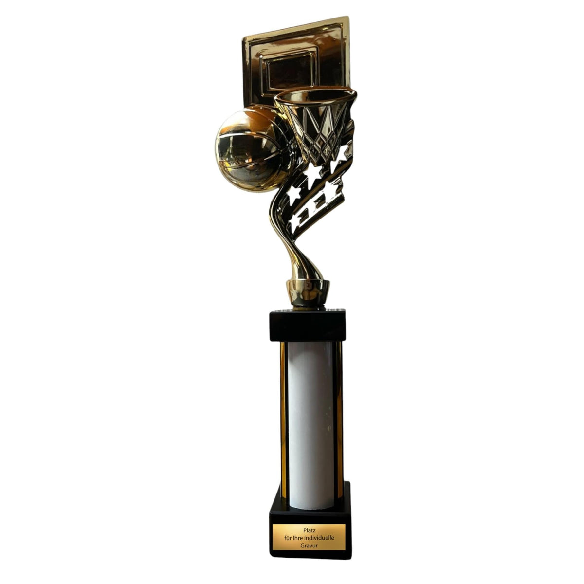 eberix · Basketball Pokal · mit Wunschgravur ·Trophäe mit Korb & Ball Motiv · Siegerpokal für Basketballturnier, Vereinsmeisterschaft, Streetball · personalisierbar ·