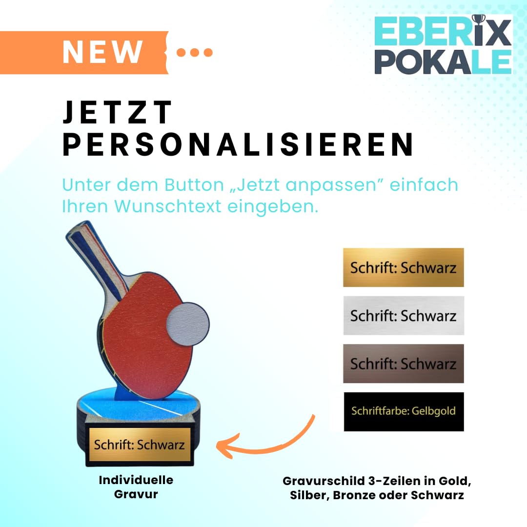 Tischtennis Pokal 16 cm - Trophäe aus Holz mit Gravur & Ping Pong Motiv