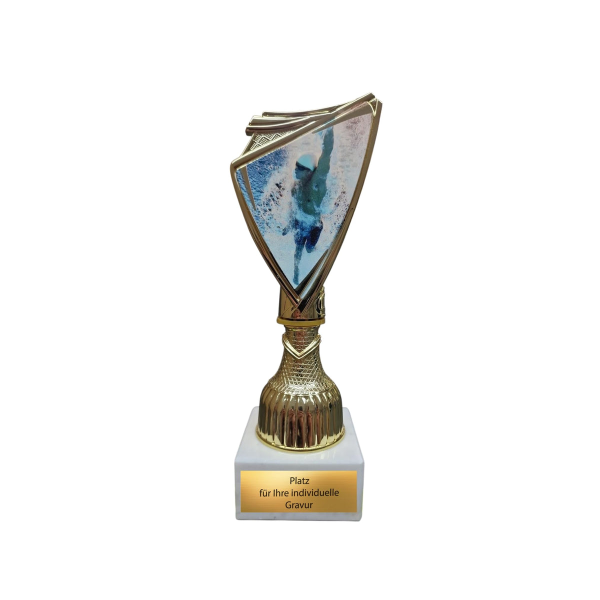 Schwimm Pokal 18,5 cm - 2D-Motiv Trophäe auf Marmor - Award mit Gravur