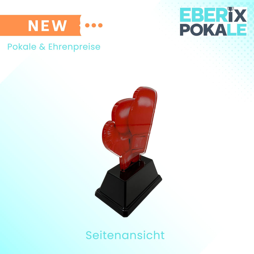 10 cm Acryl Pokal mit Gravurschild - Boxhandschuhe Trophäe für Kampfsport
