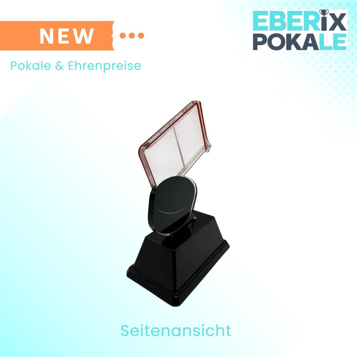 10 cm Eishockey Pokal - Acryltrophäe mit Puck & Tor Motiv - Inkl. Gravur