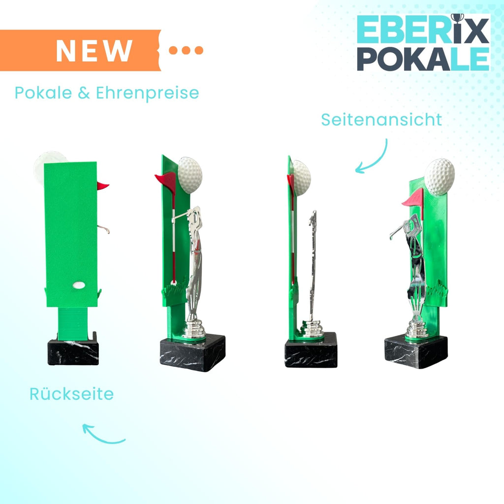 Golfpokal 25 cm Metallfigur mit Wunschgravur & 3D-Hintergrund
