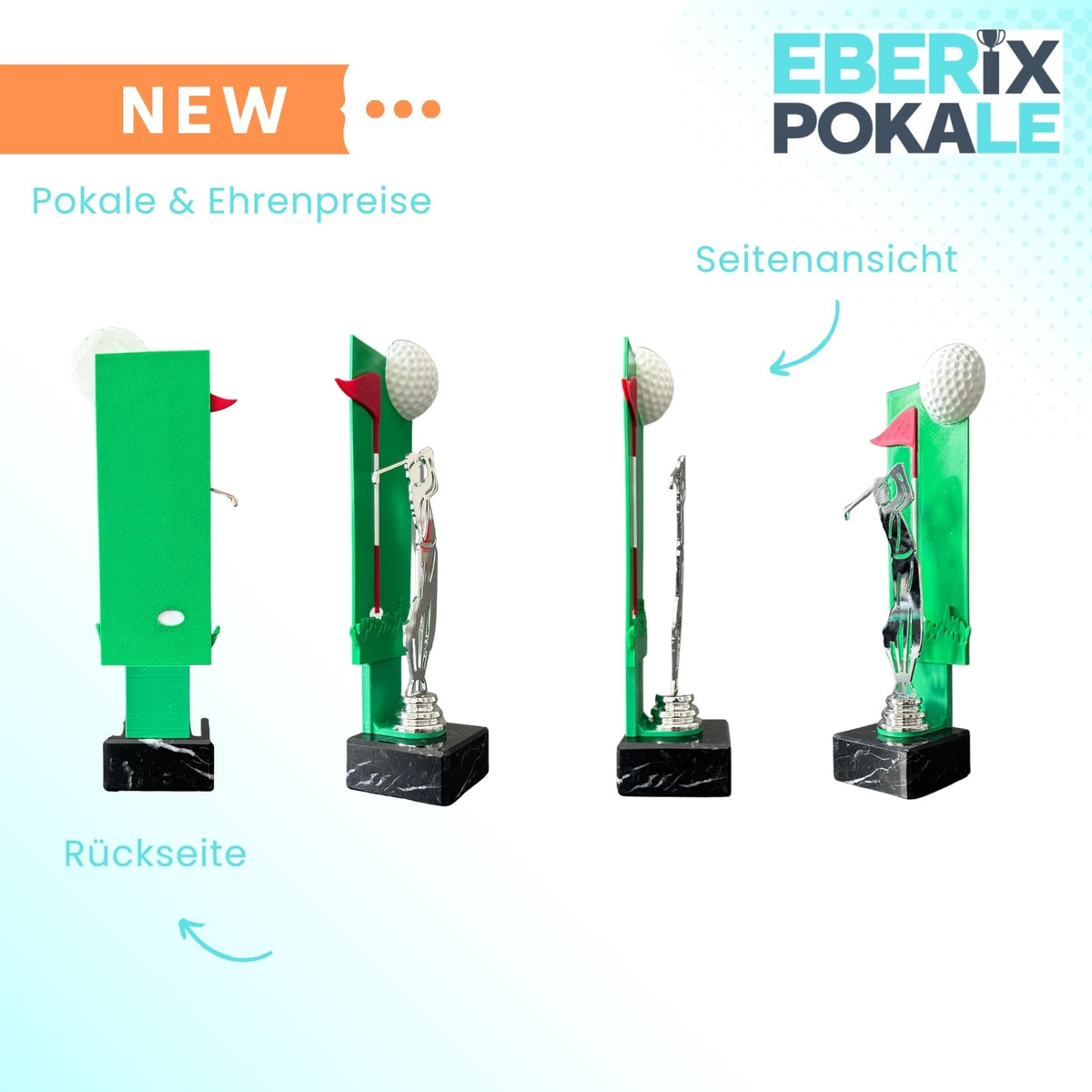 Golfpokal 25 cm Metallfigur mit Wunschgravur & 3D-Hintergrund