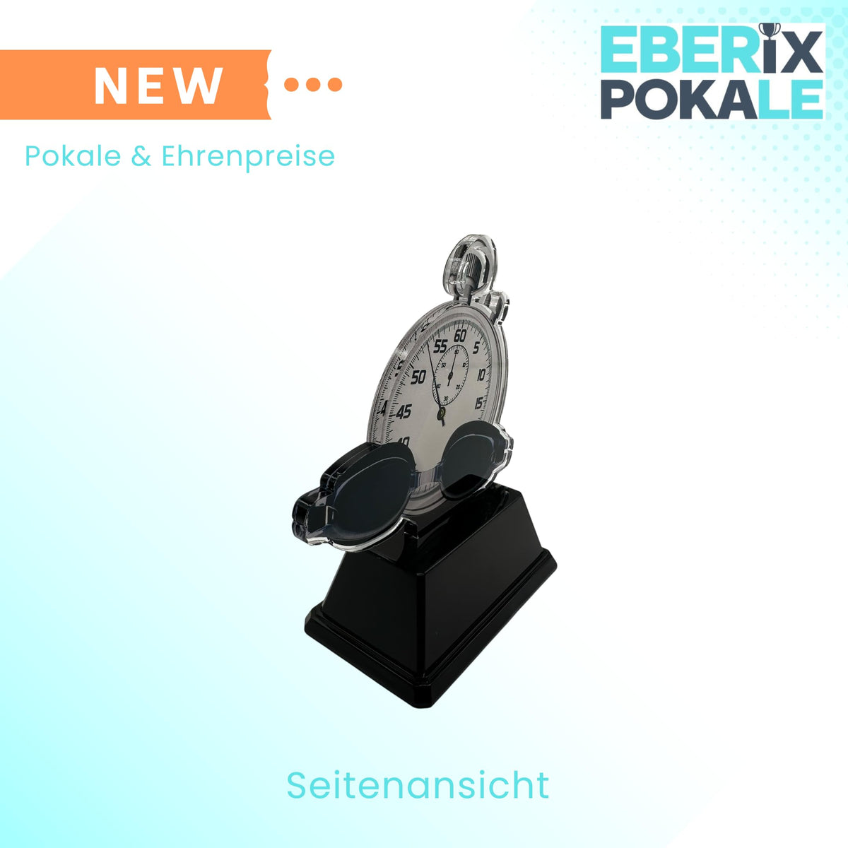 Schwimmer Pokal 9,5 cm - Acryl Trophäe mit Stoppuhr & Gravurschild