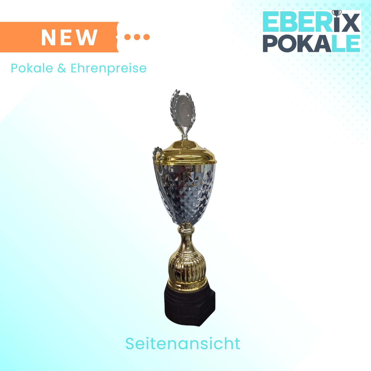 EBERiX · Athena oder Ares Wanderpokal · Wanderpokal mit Gravur · Eleganter Metallpokal mit Deckel & Holzsockel · 46 cm Höhe · Inkl. Gravurschild · personalisierbar