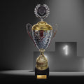 EBERiX · Athena oder Ares Wanderpokal · Wanderpokal mit Gravur · Eleganter Metallpokal mit Deckel & Holzsockel · 46 cm Höhe · Inkl. Gravurschild · personalisierbar