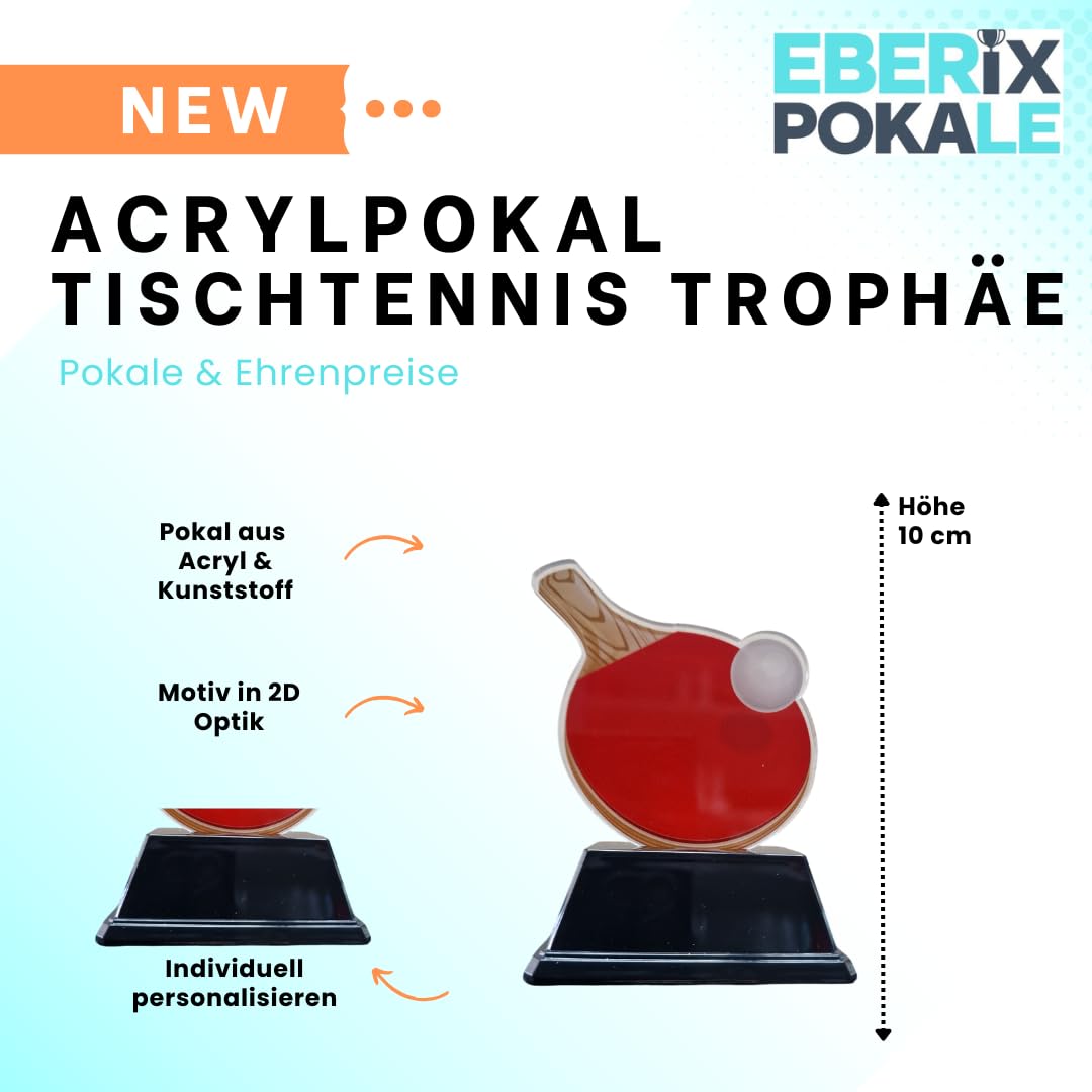 Tischtennis-Pokal 10 cm - Leichte Sport-Trophaee mit Schlaeger & Ball