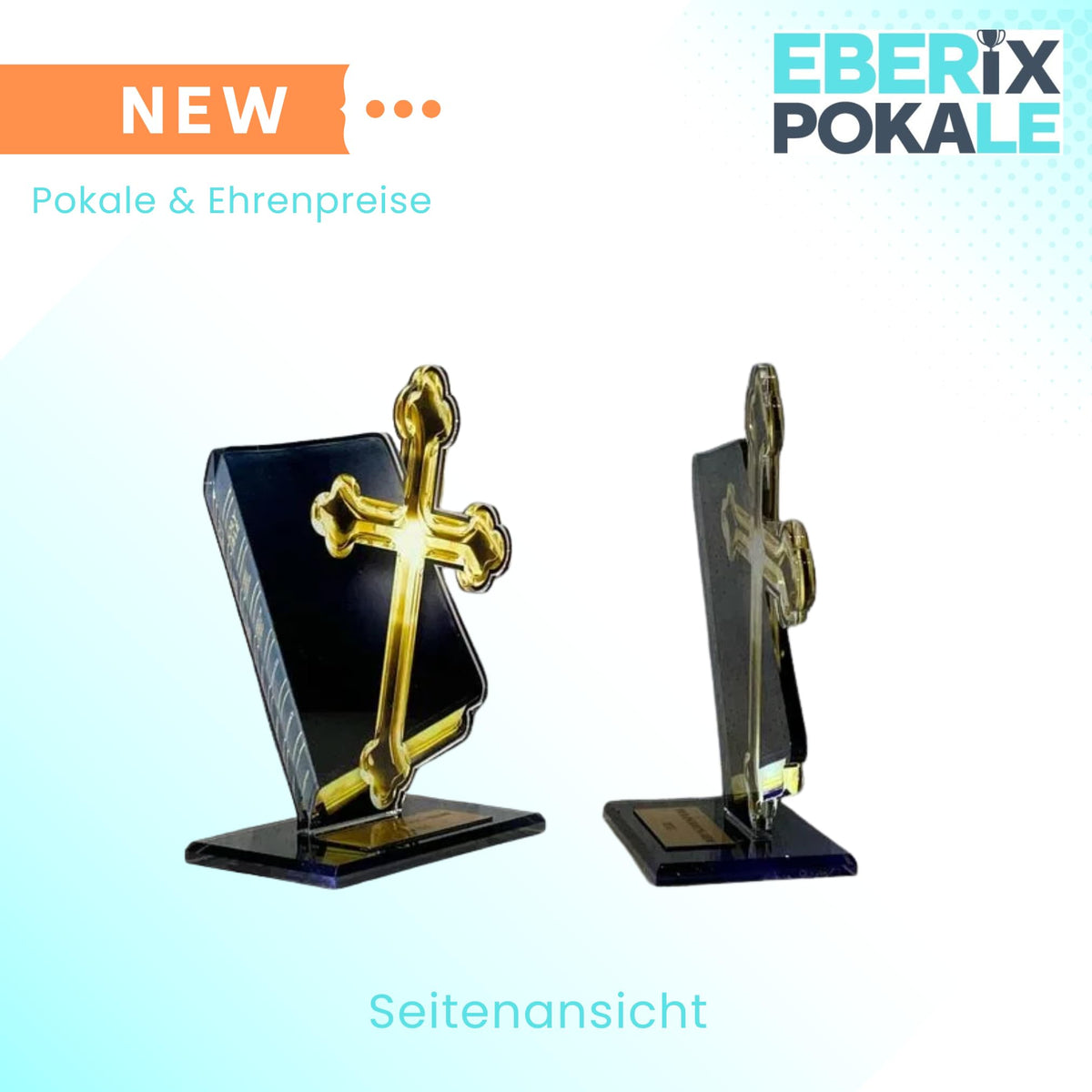 2D Religions Pokal Acryl 18cm Trophäe mit Bibel & Kreuz - Personalisierbar