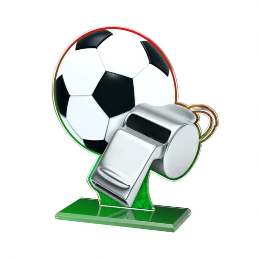 14 cm Acryl Fußballpokal - Trophäe für Schiedsrichter mit Pfeife & Ball