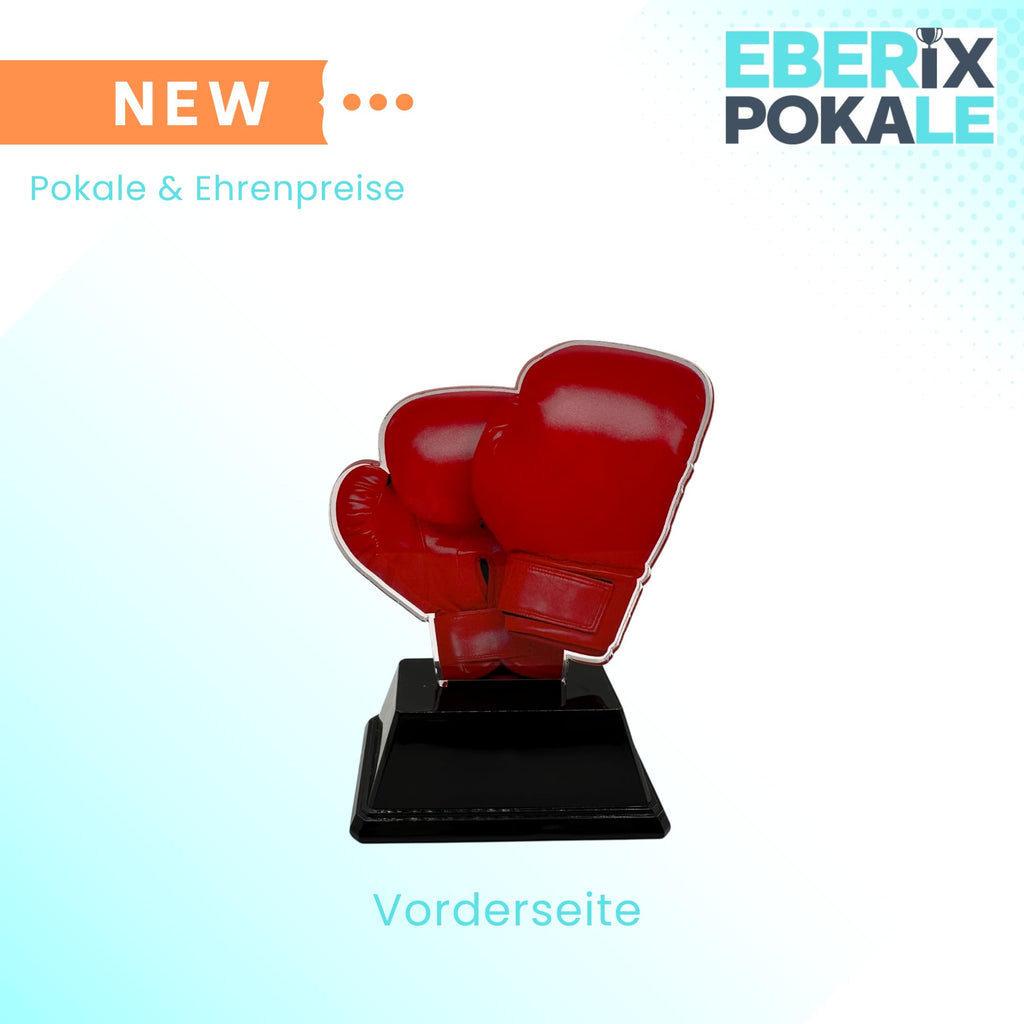 10 cm Acryl Pokal mit Gravurschild - Boxhandschuhe Trophäe für Kampfsport