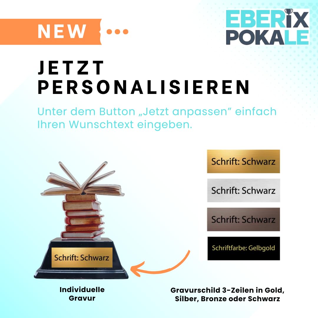 10 cm Bücher Pokal mit Wunschgravur - Acryl Trophäe für Lesewettbewerbe
