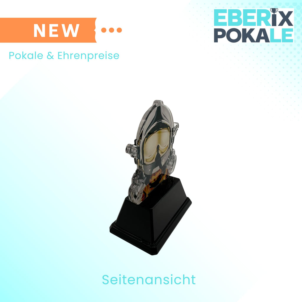 XS Acryl Feuerwehr Pokal 9 cm Hoch - Trophäe mit Gravurschild & Helm-Motiv