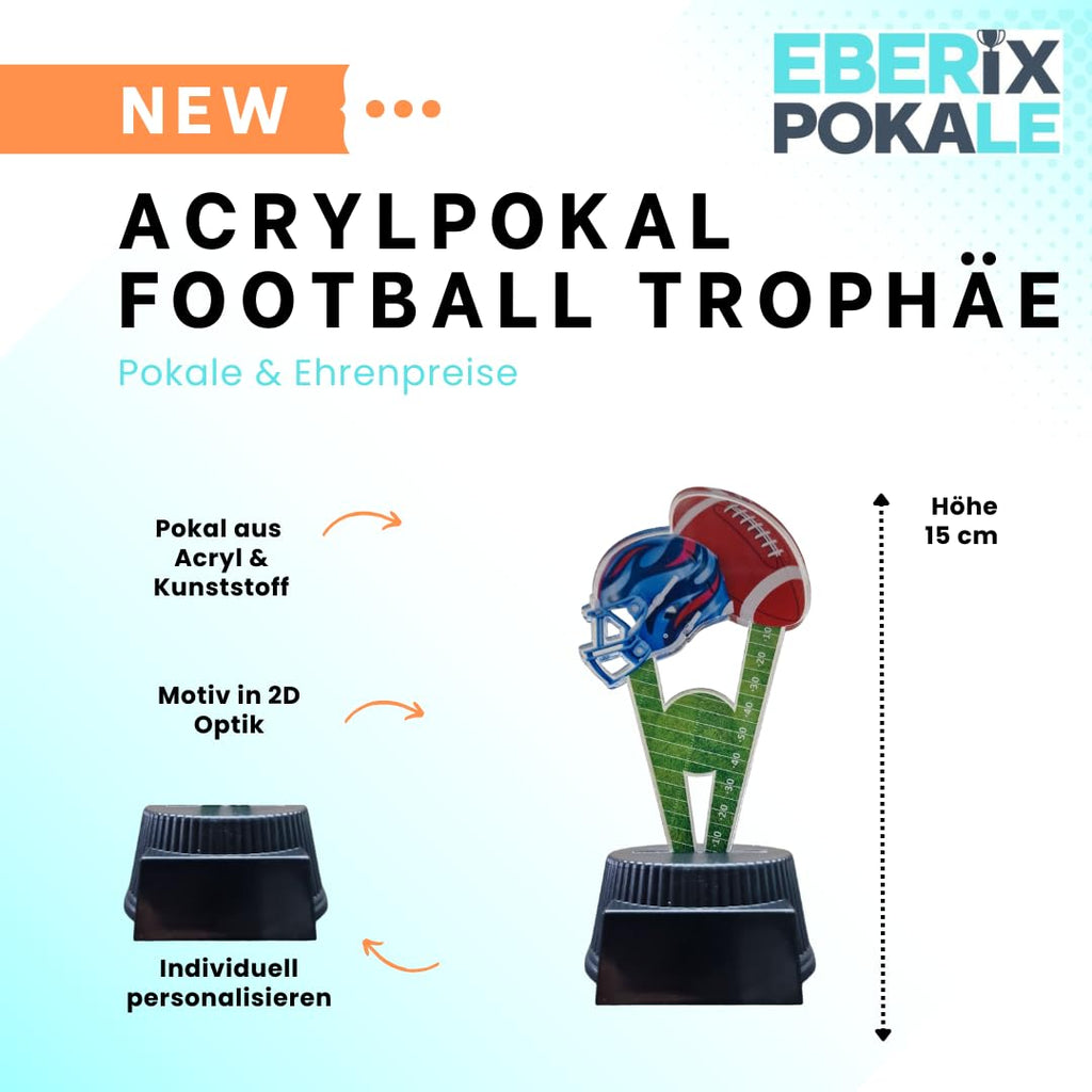 15 cm American Football Pokal mit Gravur - Helm & Ball Trophäe, Schwarz