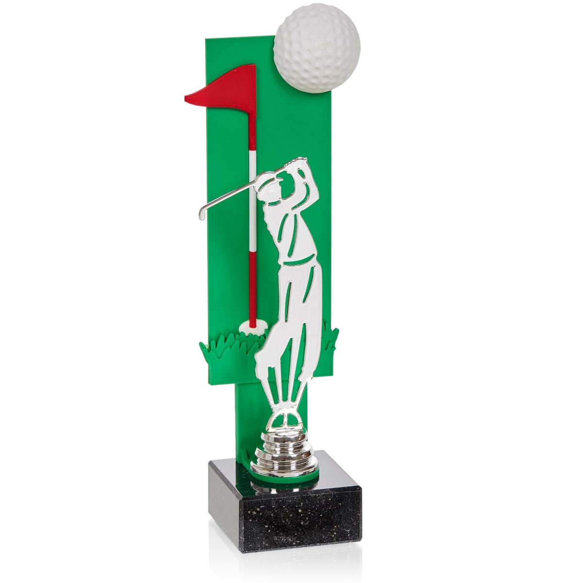 Golfpokal 25 cm Metallfigur mit Wunschgravur & 3D-Hintergrund