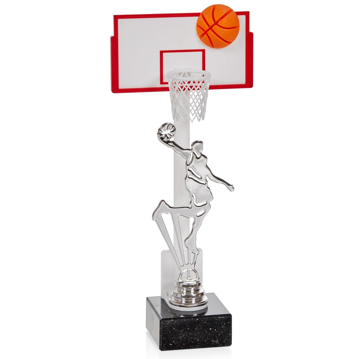 Basketballpokal 28,5 cm Metallfigur mit Wunschgravur & 3D-Hintergrund