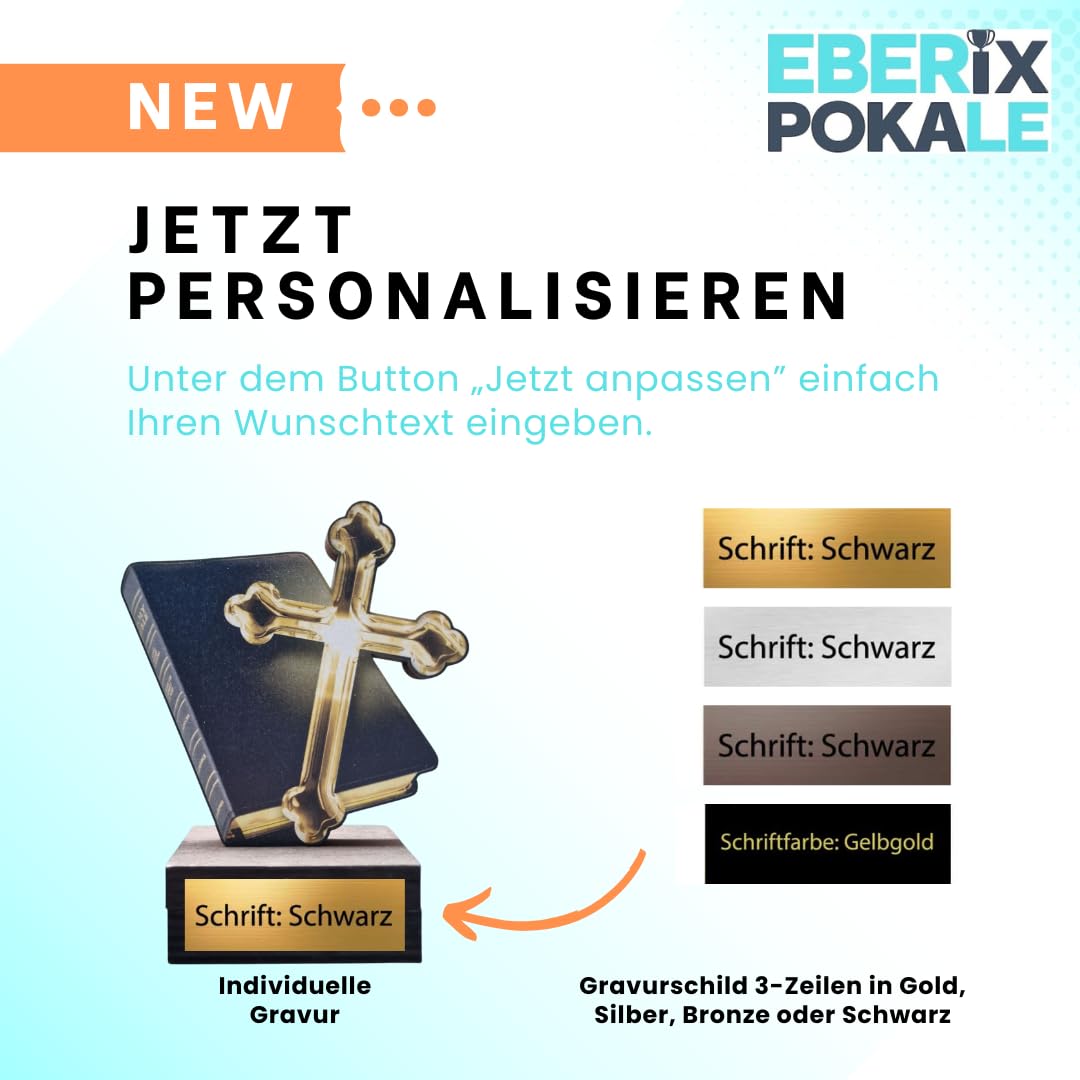 Holzpokal 13 cm Kreuz & Bibel - Religiöse Trophäe mit Wunschgravur