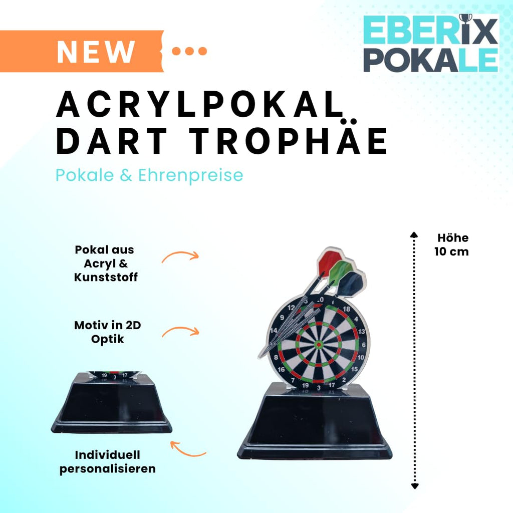 Darts Pokal Trophäe Award - 10cm Dartscheibe mit Wunschgravur & Pfeilen